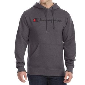 Champion Men’s Powerblend Fleece Logo Hoodie Gray  MS531